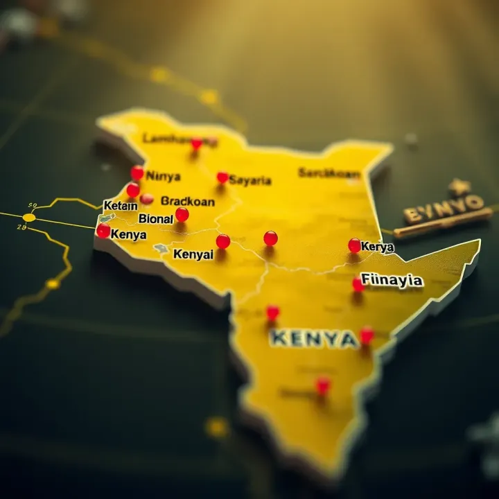 Map of Kenya highlighting regions with financial activity related to binary trading