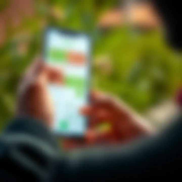 User interacting with a mobile phone displaying a digital wallet interface for mobile money transactions