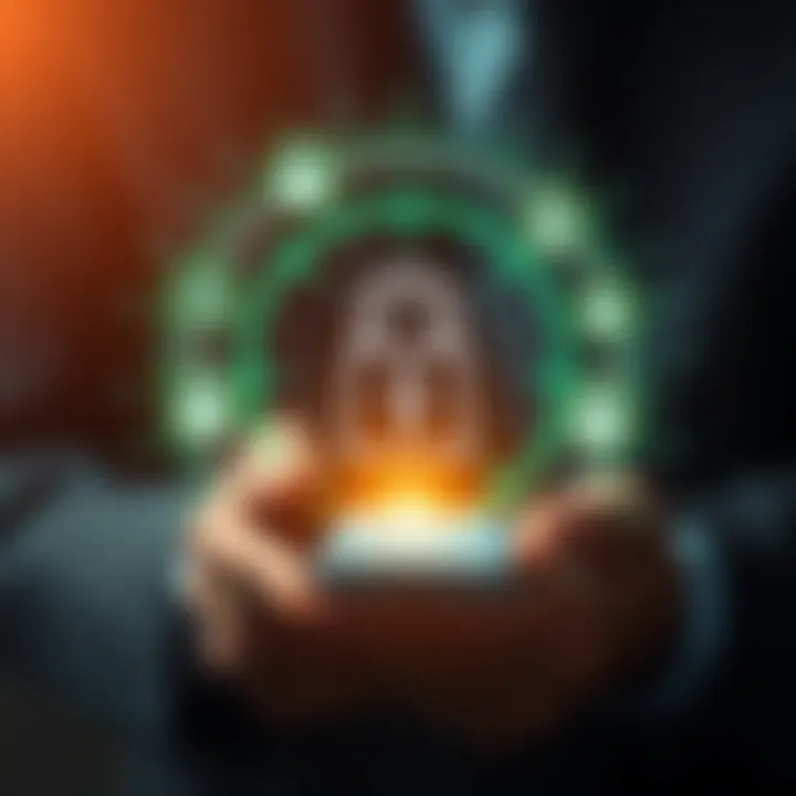 Visual representation of secure mobile money transfer with digital encryption icons and smartphone