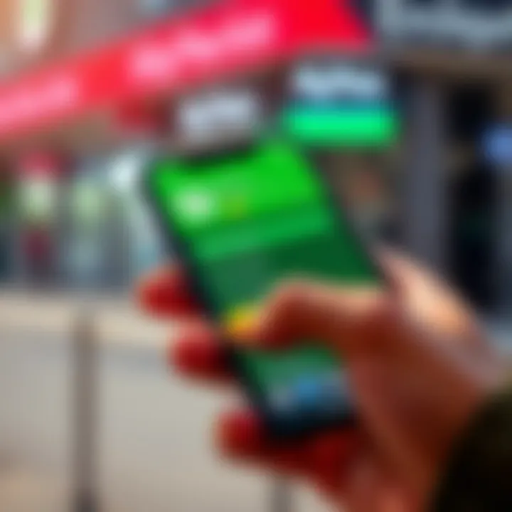 Mobile phone displaying M-Pesa app with transaction options on screen