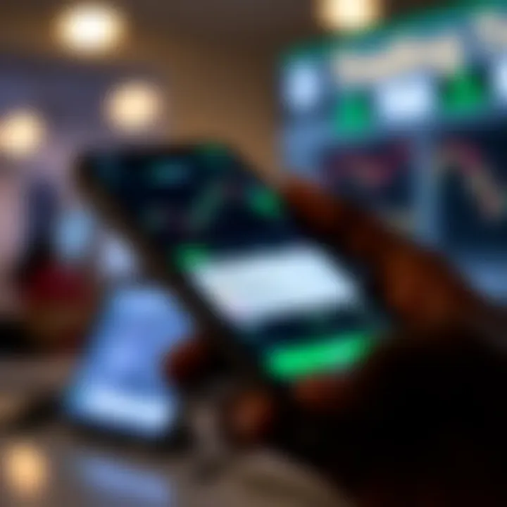 Mobile device displaying the Deriv app interface with trading charts and options