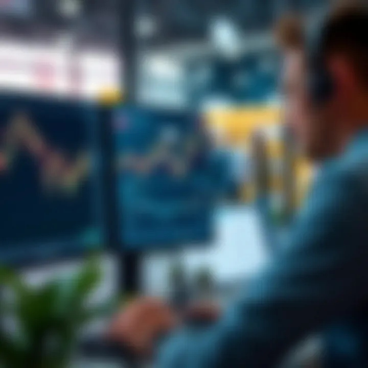 Customer support agent assisting trader through live chat interface on computer screen