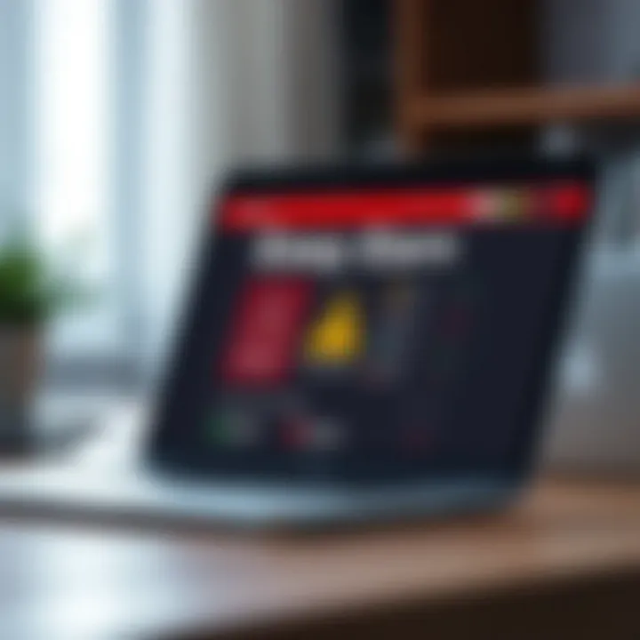 Illustration showing a laptop screen displaying Easy Earn platform with caution symbols