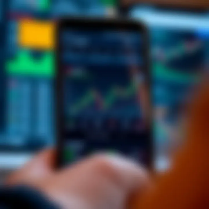 Mobile screen displaying Deriv app trading dashboard with charts and options