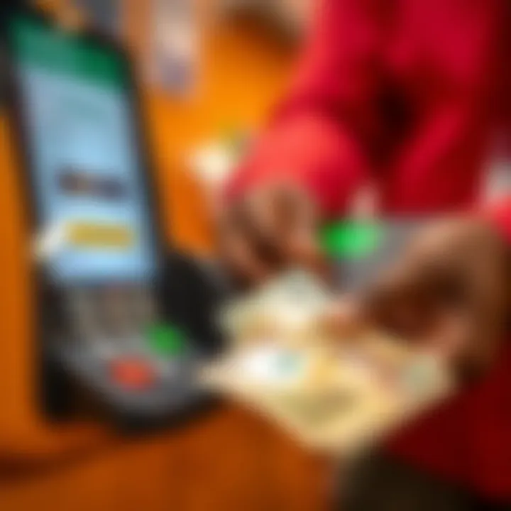 Kenyan currency notes next to a digital payment terminal at a retail agent