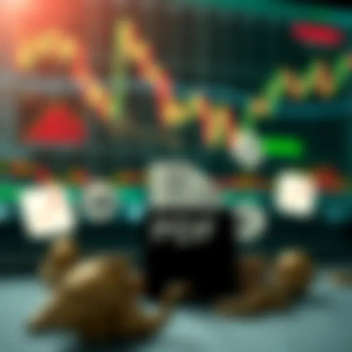Visual depiction of forex trading strategies including risk management icons and educational PDF elements