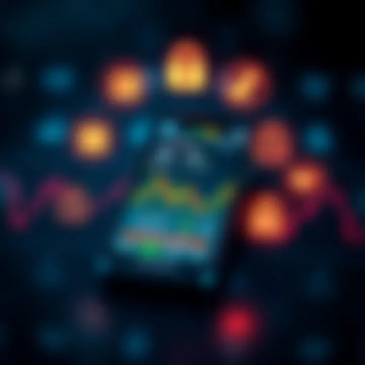 Graphic depicting security elements and regulatory compliance icons surrounding a smartphone with trading app