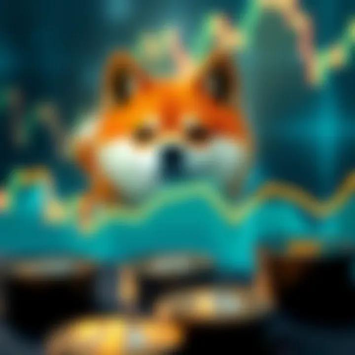 Digital representation of Shiba Inu cryptocurrency symbol with upward market trend lines