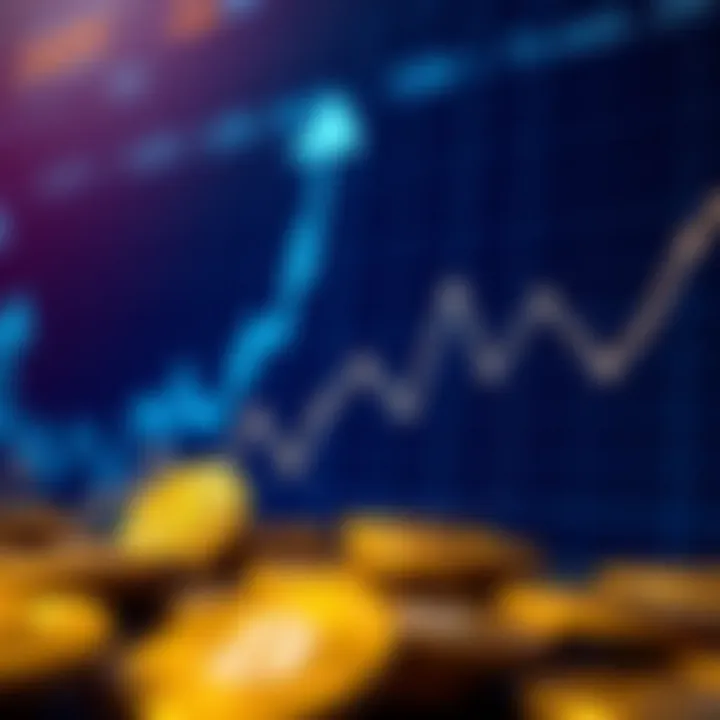 Visual representation of cryptocurrency market trends with digital currency symbols and upward graph lines