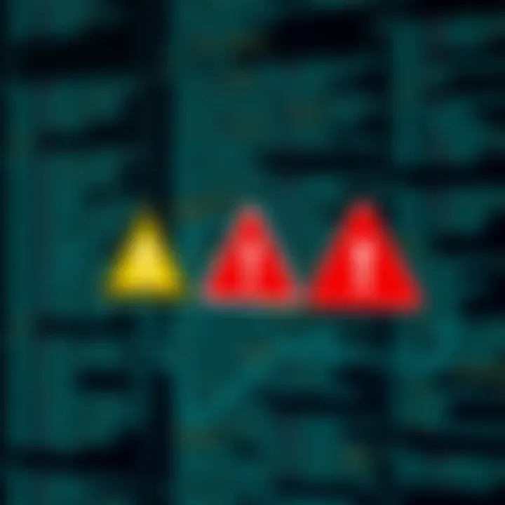 Graphic depicting warning symbols over a background of code to highlight risks and security concerns associated with downloading unverified money-making applications