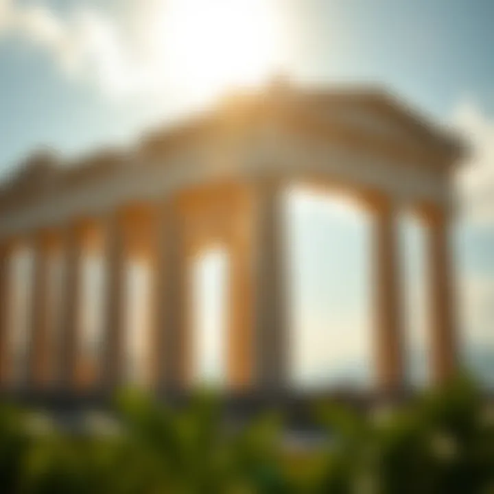 Ancient Greek temple silhouette representing the origin of the term Olymp