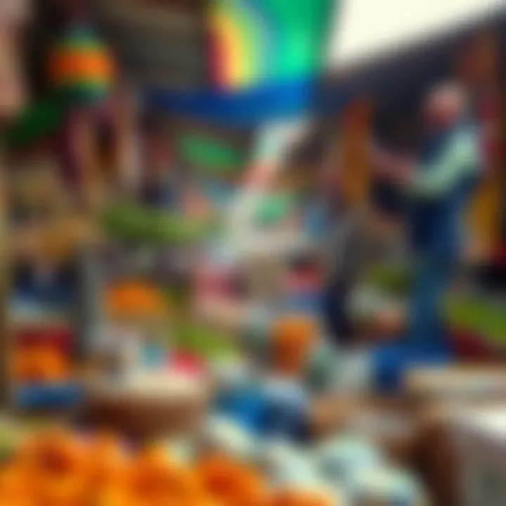 A bustling open market in Kenya showing vibrant stalls with an array of agricultural products and local goods