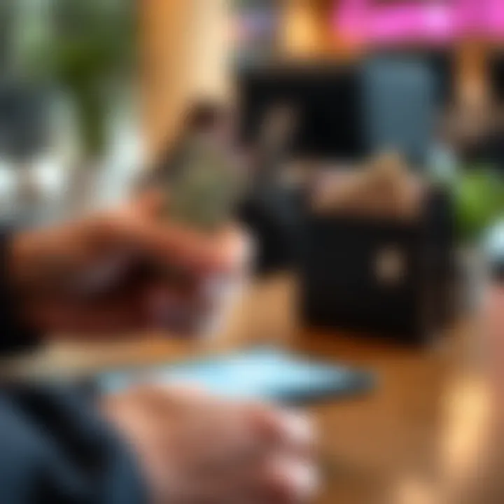 Illustration showing a digital wallet with money transferring instantly to a mobile device