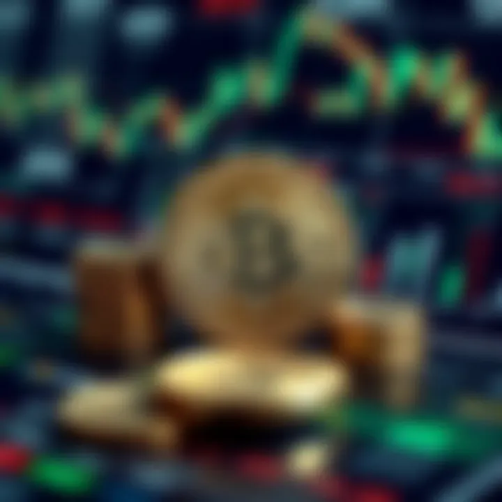 Abstract representation of digital currency surrounded by financial charts and data