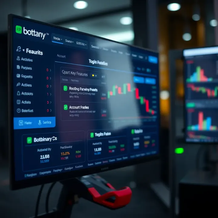 Dashboard of bot.binary.com platform displaying key features and account options