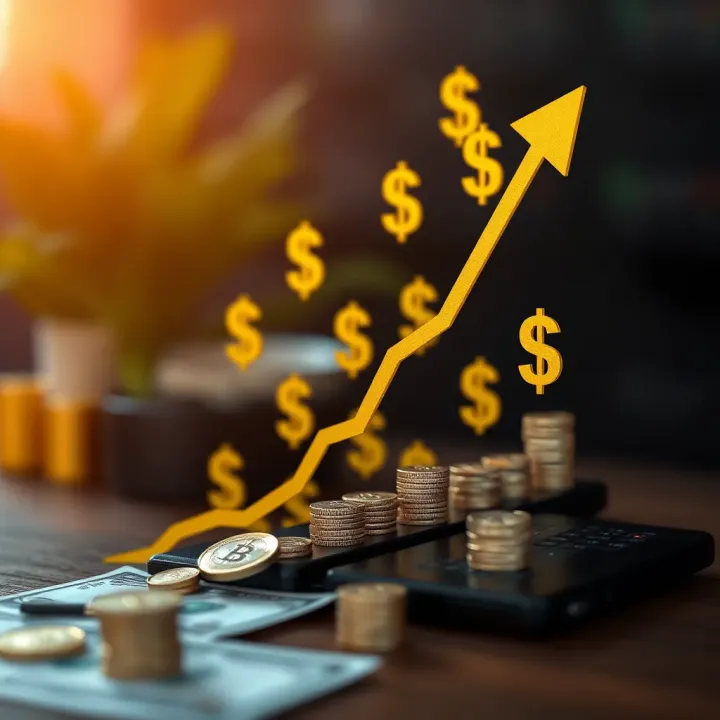 Conceptual representation of financial leverage with dollar signs and upward graph