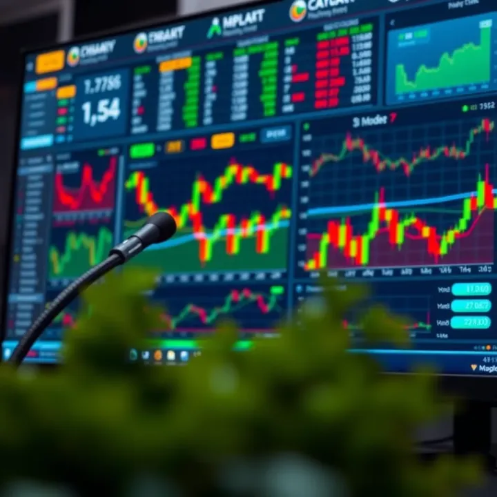 Dashboard displaying various trading platform features and market charts