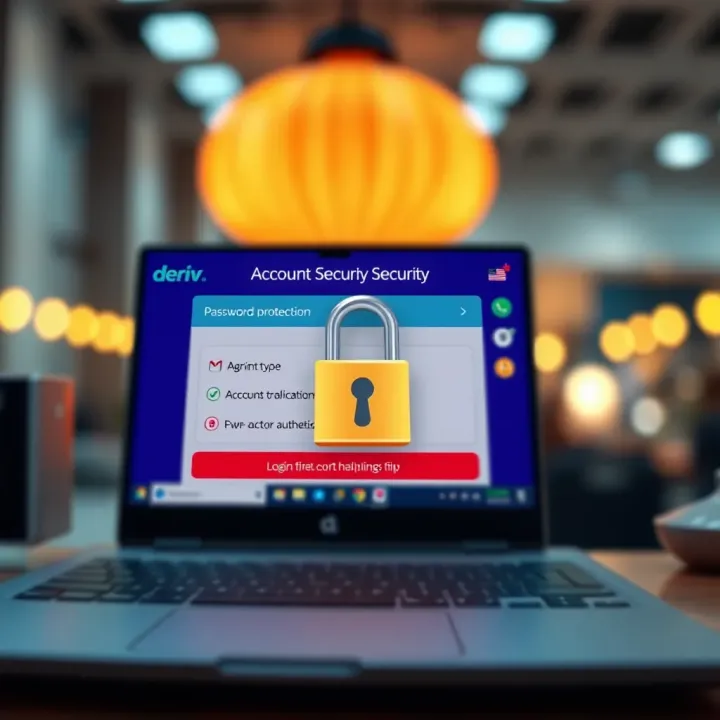 Graphic depicting account security measures including password protection and two-factor authentication on Deriv.com