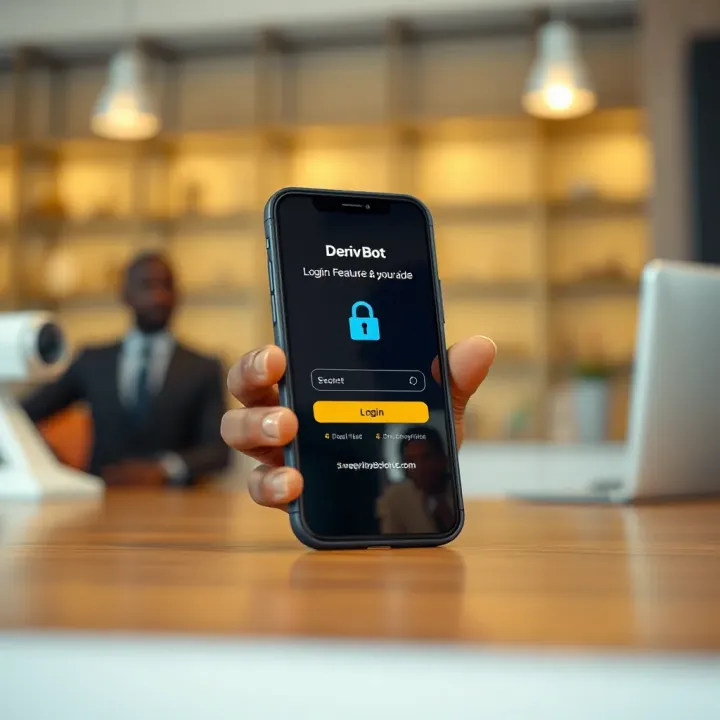 Mobile device displaying secure login and safety features for Deriv Bot APK in Kenya