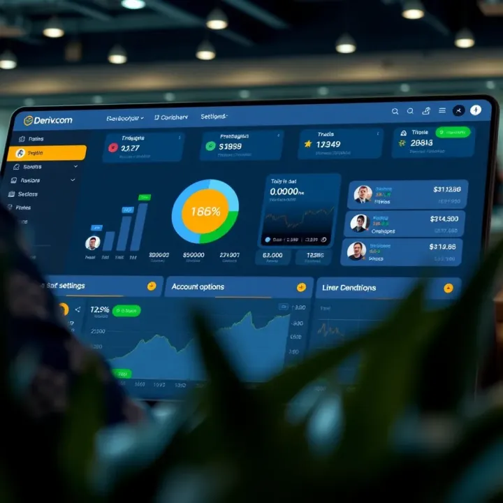 Dashboard overview highlighting key features such as account balance, trade options, and settings