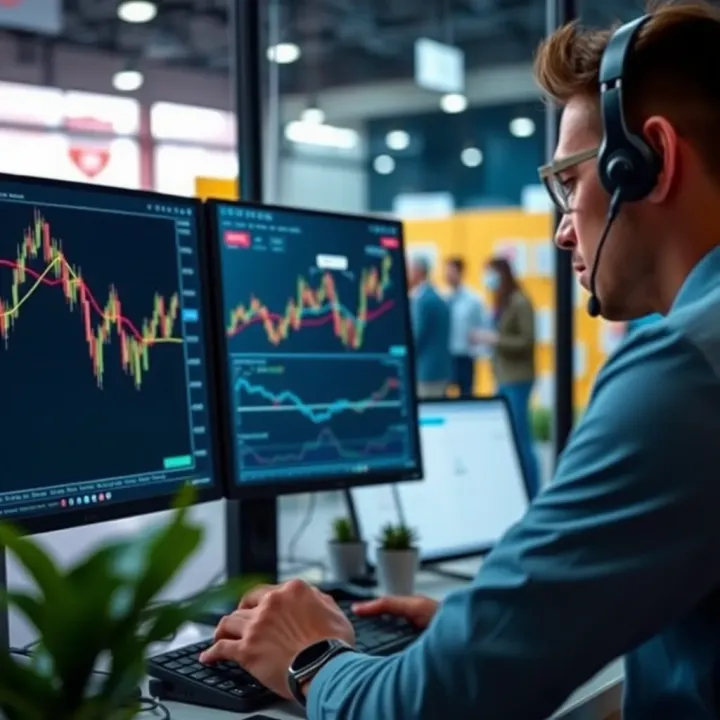 Customer support agent assisting trader through live chat interface on computer screen