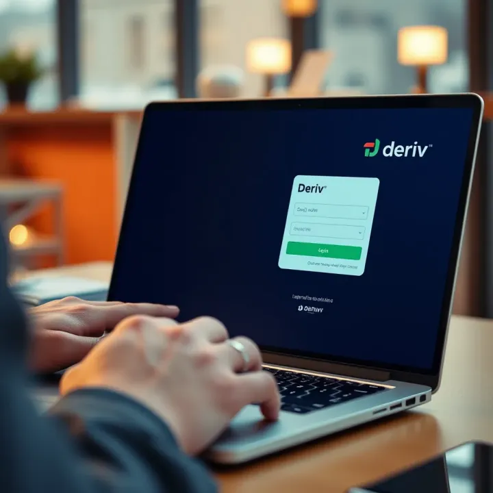 User entering login credentials on Deriv platform on a laptop screen