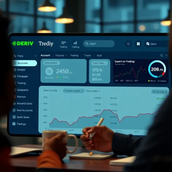 Secure navigation on Deriv platform dashboard showing account overview and trading options