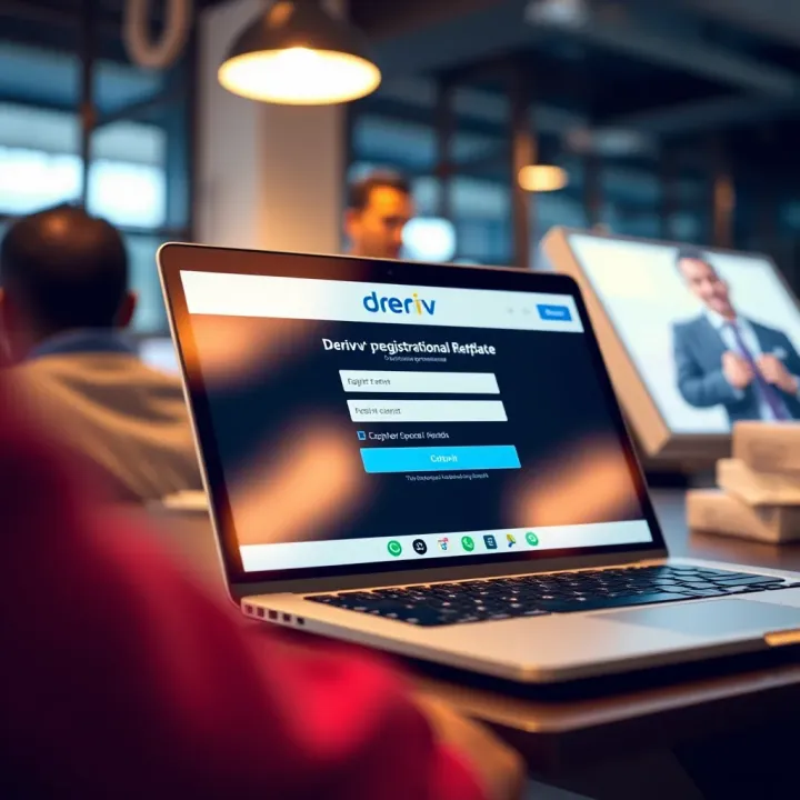 User interface displaying Deriv registration form on a laptop screen