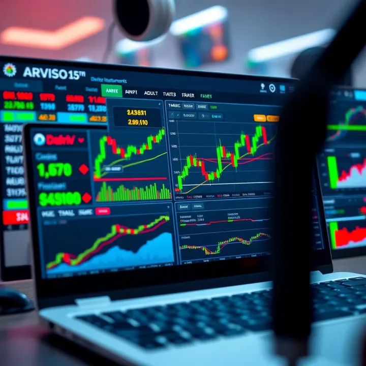 User interface showing various trading instruments and charts on Deriv.com platform