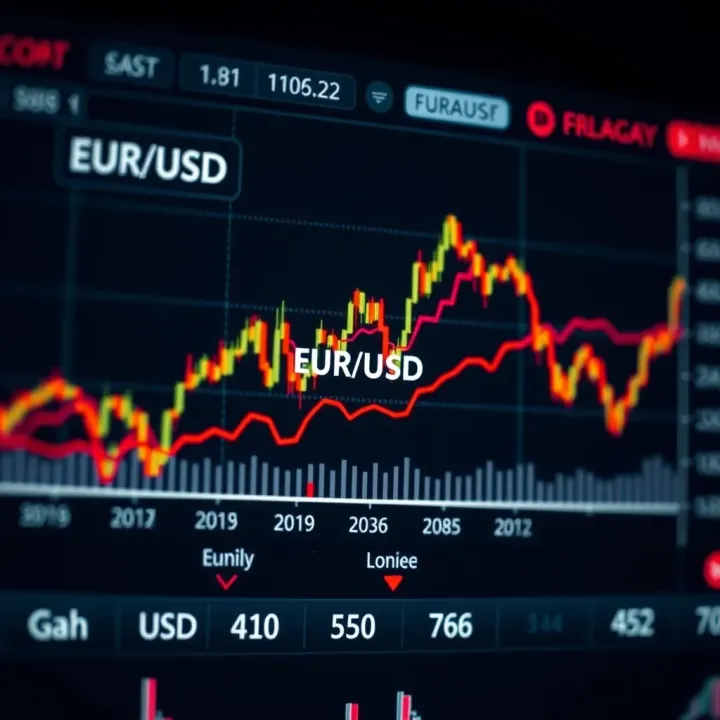 Graph illustrating EUR to USD exchange rate fluctuations influenced by economic and geopolitical factors