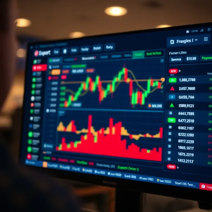 User interface of Expert Option showing various financial assets for trading
