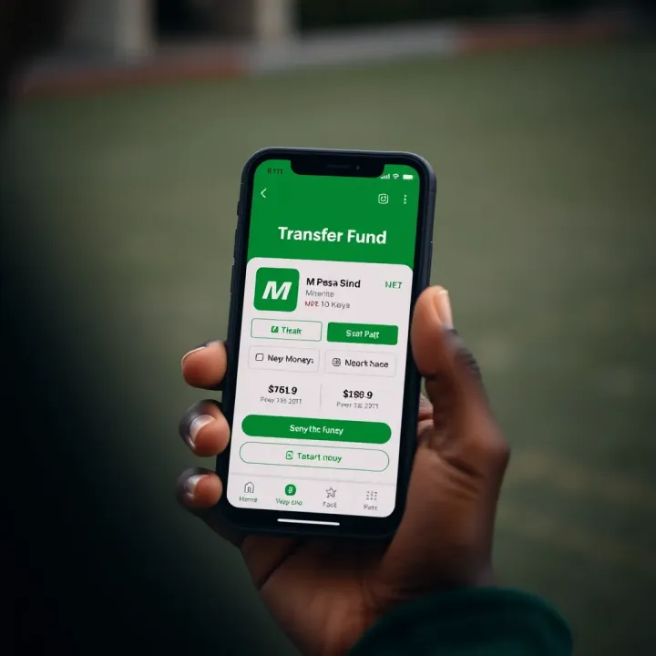 Mobile phone showing M-Pesa app interface for sending money