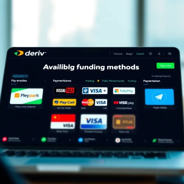 Visual of various payment methods displayed on Deriv platform for funding live trading accounts