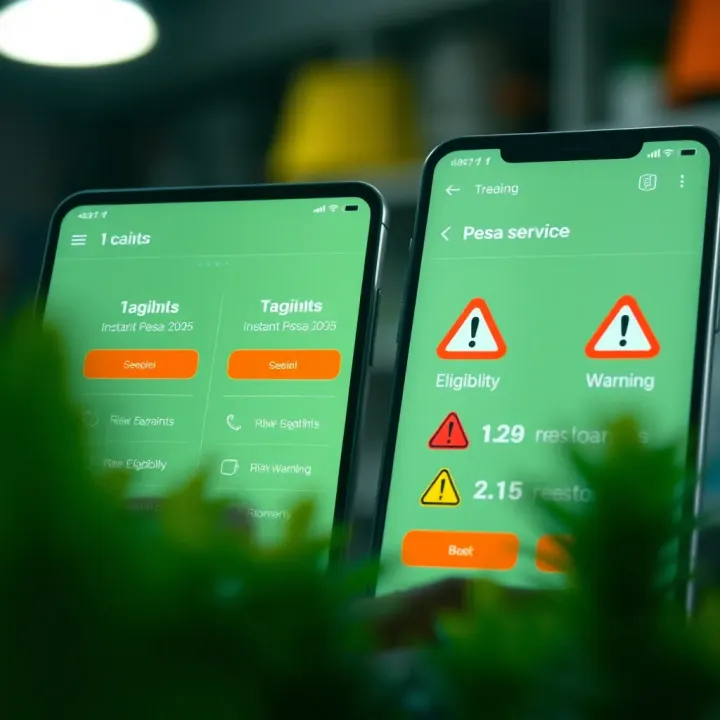 Illustration of digital loan applications with eligibility check and risk warning icons