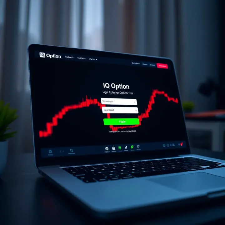 Secure login interface of IQ Option platform on a laptop screen
