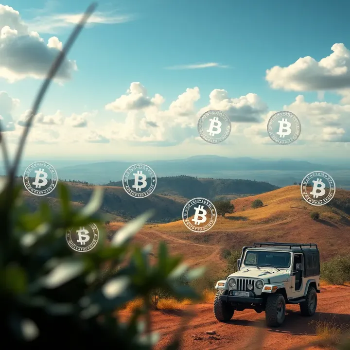 Illustration showing Kenyan landscape with cryptocurrency symbols highlighting local investment trends