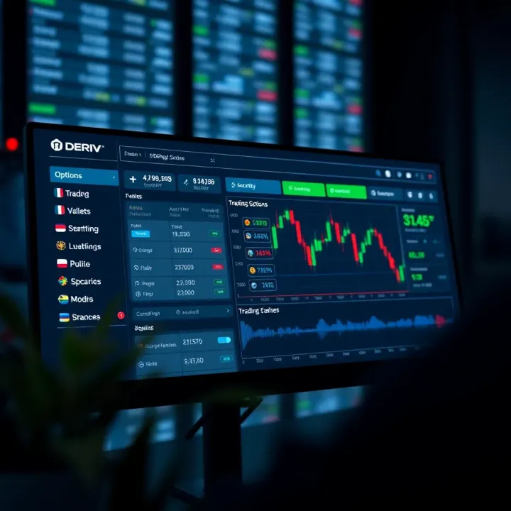 Dashboard showcasing trading options and security features on Deriv platform