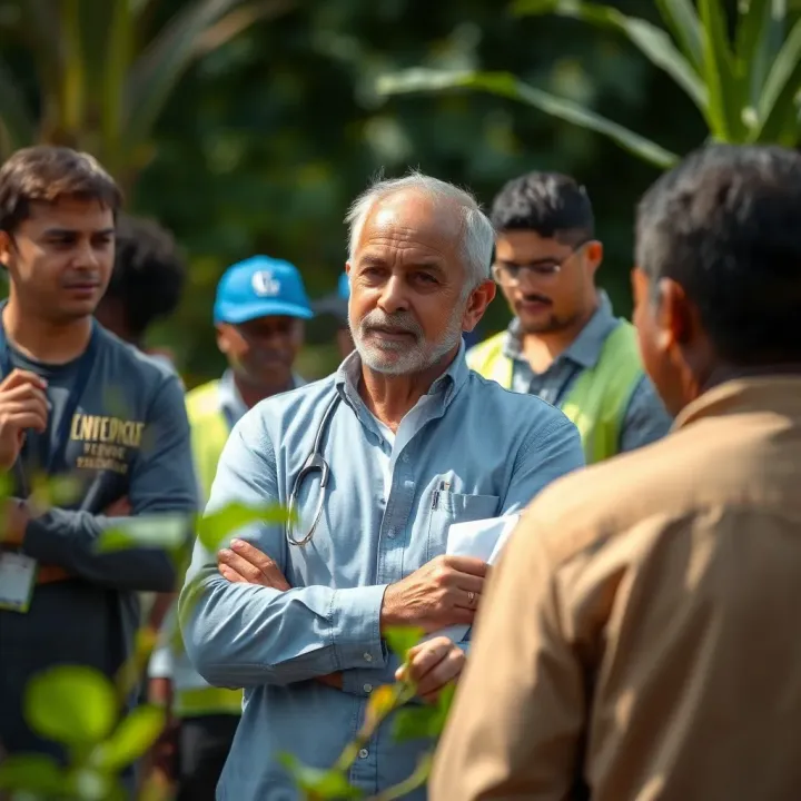 Mark Mateschitz visiting a community project site with volunteers engaged in environmental restoration