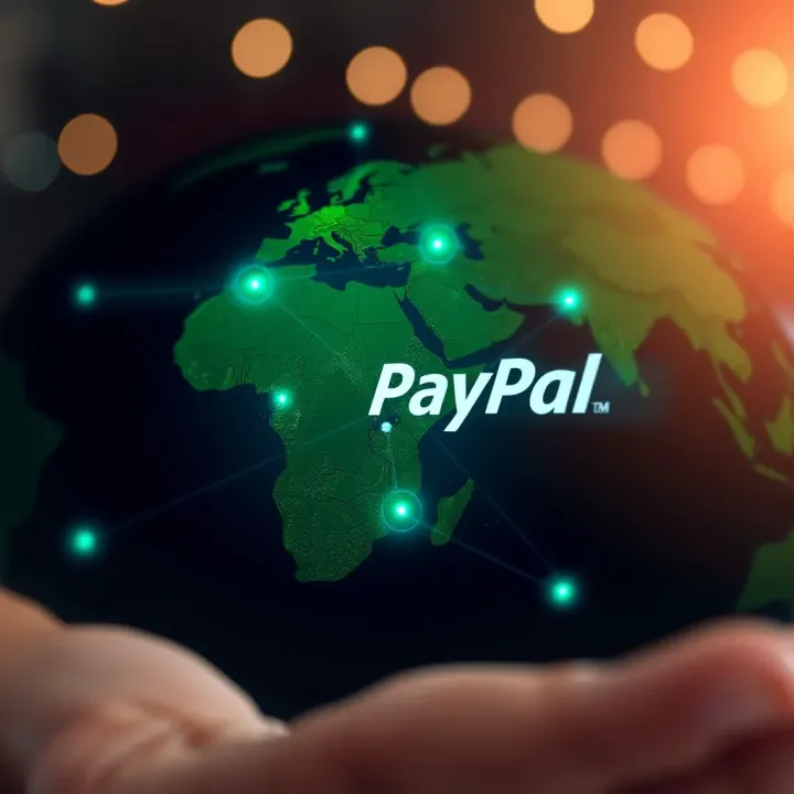 Illustration of global money transfer with Kenya and international locations connected by digital lines