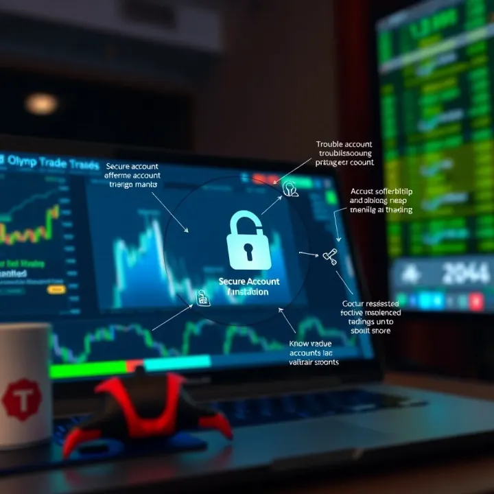 Diagram illustrating secure account management and troubleshooting tips on Olymp Trade platform