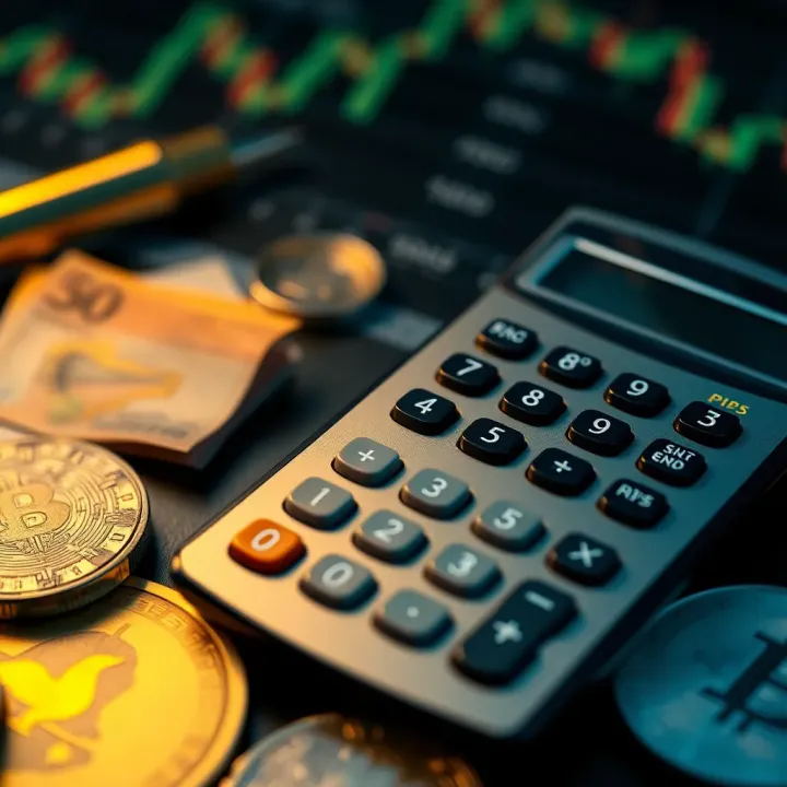 Calculator and currency symbols illustrating pip calculation methods for forex traders