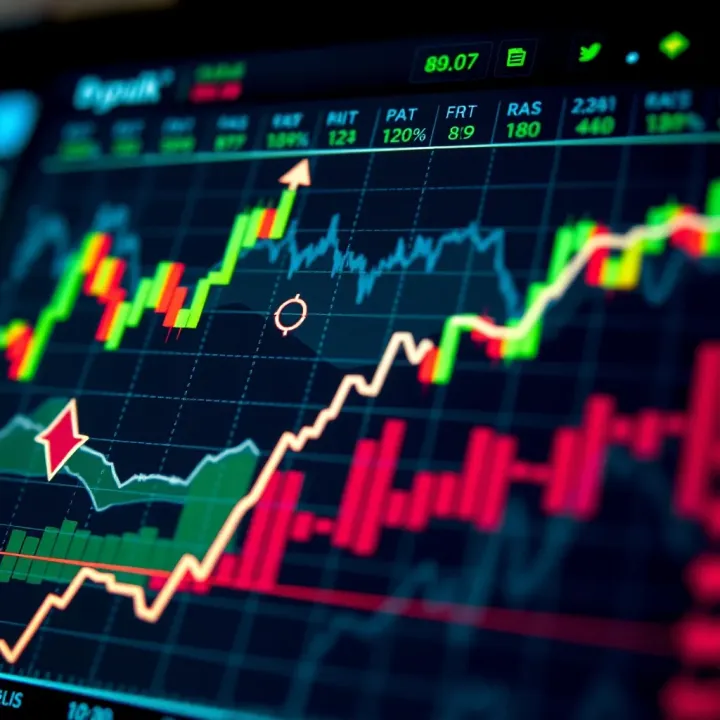 Digital financial chart showing upward and downward trends with a focus on binary options trading