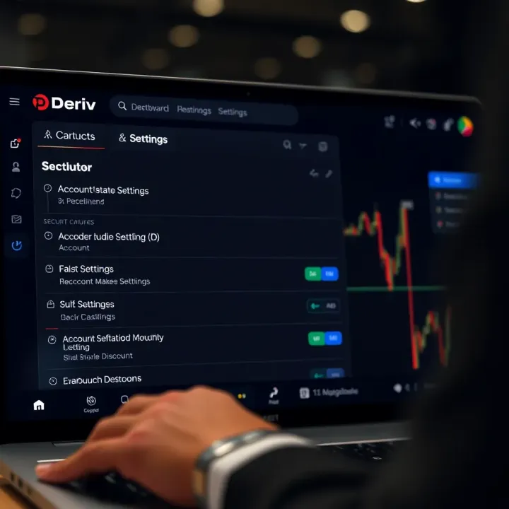 User dashboard of Deriv with options for account settings and security features