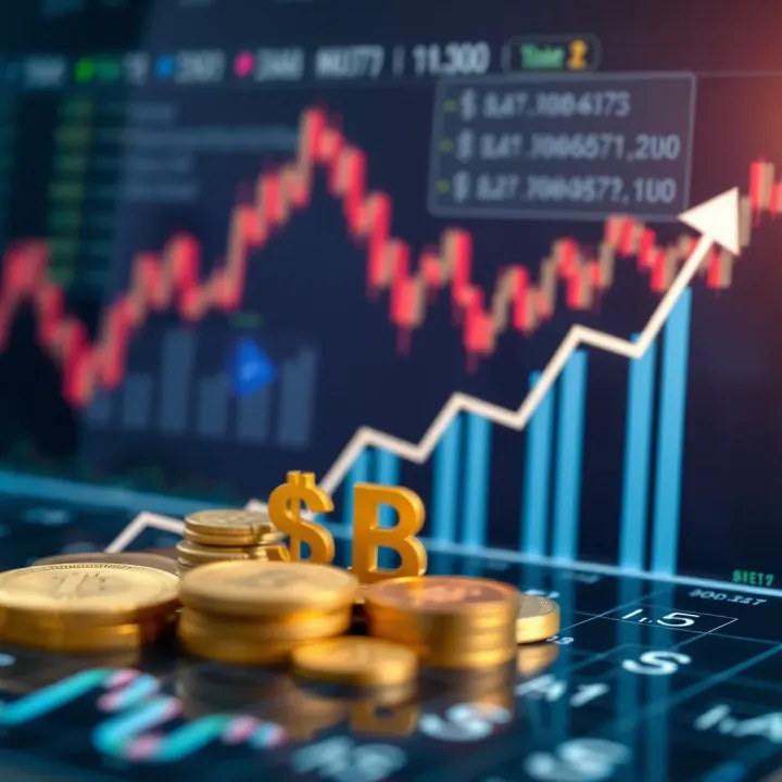 Conceptual illustration of currency symbols and upward financial graph representing trading success and portfolio growth