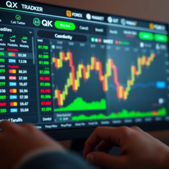 User interface of QX Broker trading platform showcasing forex and commodities markets