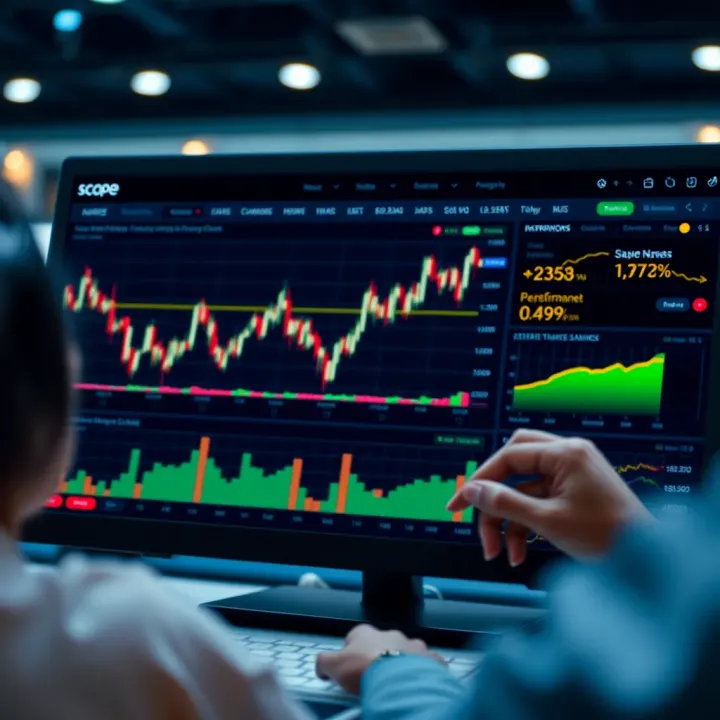 Trading platform dashboard displaying market charts and asset performance