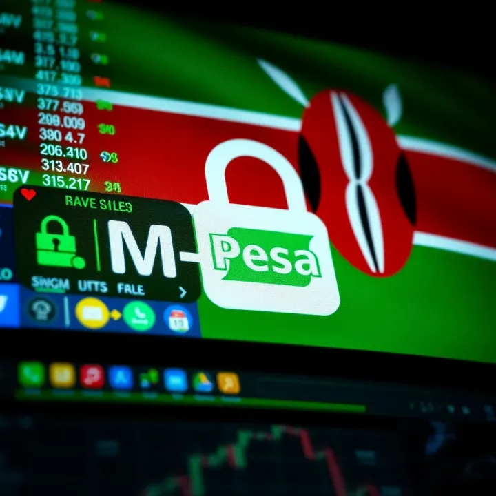 Illustration of secure online forex transactions with M-Pesa icon and Kenyan flag