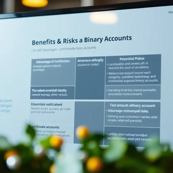 Benefits and Risks of Using Binary Accounts Chart showing the advantages and potential risks associated with binary accounts