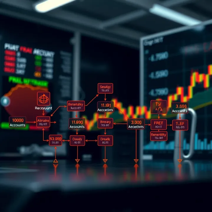 Diagram illustrating the structure and flow of binary accounts in financial trading