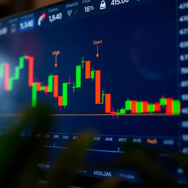 Key Components of a Candlestick Chart Explained Illustration of a candlestick chart highlighting key elements such as open, close, high, and low prices